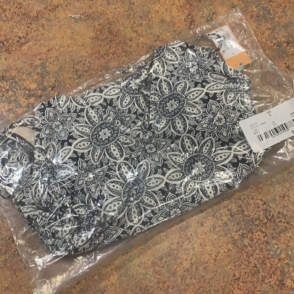 Kona Sol Black & White Floral Side Cinch One Piece Swimsuit Medium High Coverage